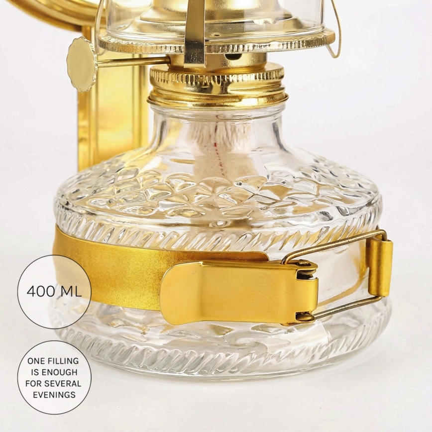 Brilagi - Lampe à pétrole MERLIN avec miroir, finition dorée brillante