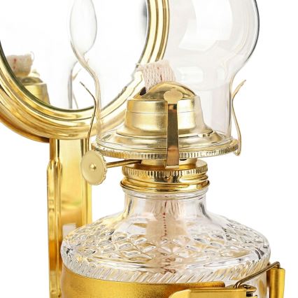 Brilagi - Lampe à pétrole MERLIN avec miroir, finition dorée brillante