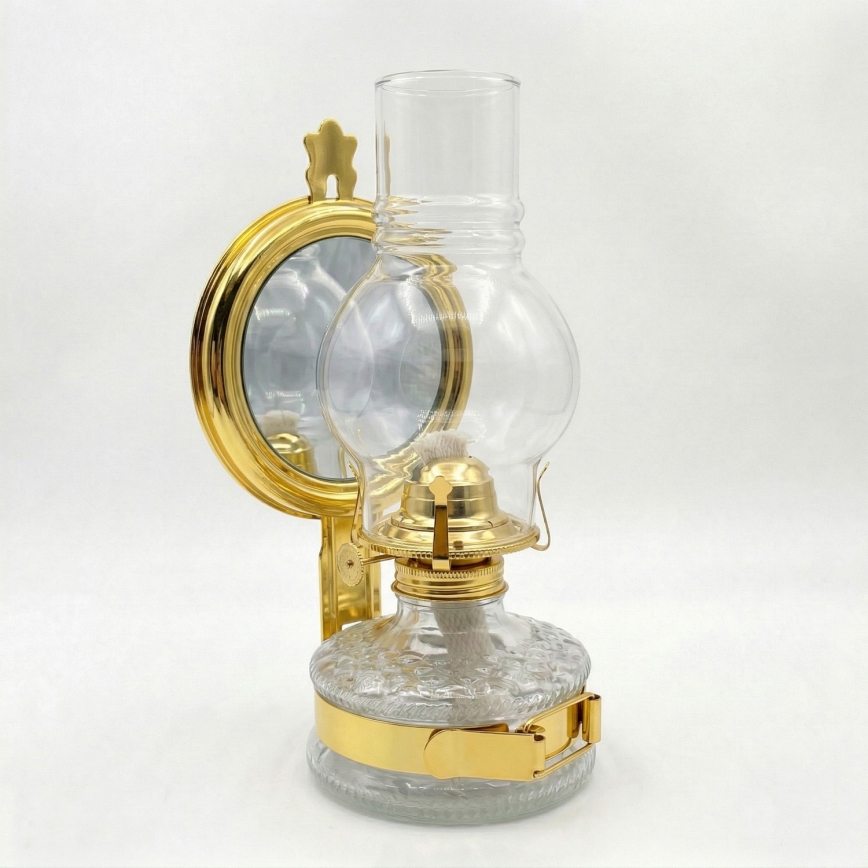 Brilagi - Lampe à pétrole MERLIN avec miroir, finition dorée brillante