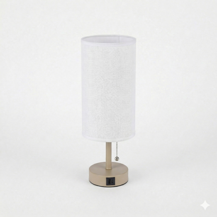 Brilagi - Lampe de table avec port USB TABLON 1xE27/25W/230V beige/blanc