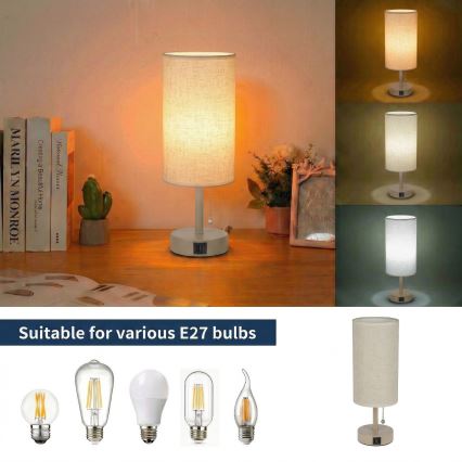 Brilagi - Lampe de table avec port USB TABLON 1xE27/25W/230V beige/crème