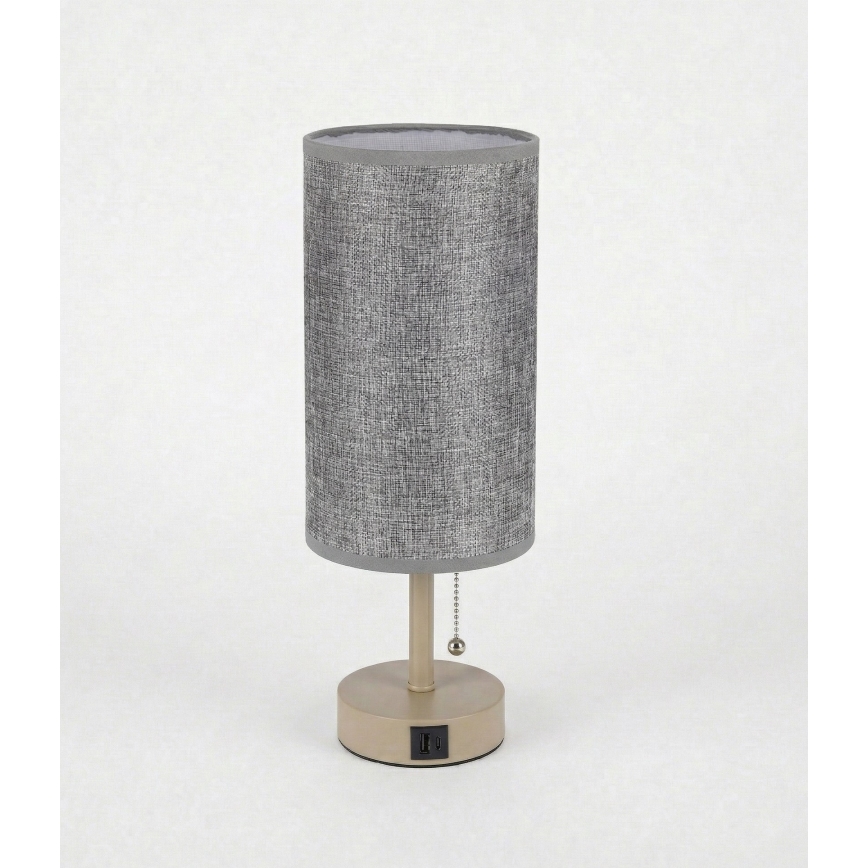 Brilagi - Lampe de table avec port USB TABLON 1xE27/25W/230V beige/gris