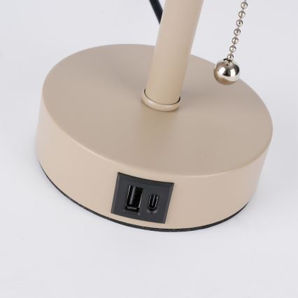 Brilagi - Lampe de table avec port USB TABLON 1xE27/25W/230V beige/gris