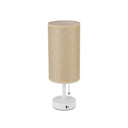 Brilagi - Lampe de table avec port USB TABLON 1xE27/25W/230V blanc/beige