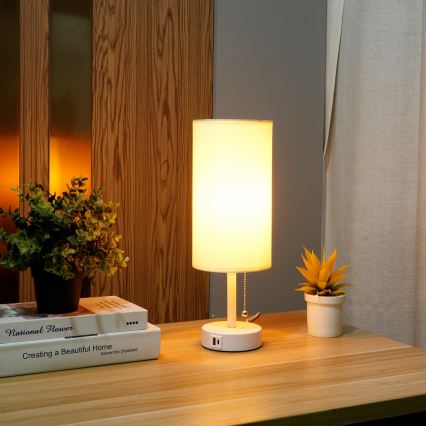 Brilagi - Lampe de table avec port USB TABLON 1xE27/25W/230V blanc/crème