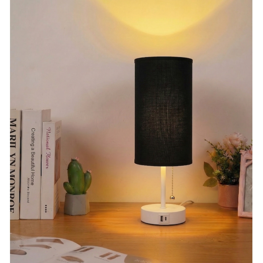 Brilagi - Lampe de table avec port USB TABLON 1xE27/25W/230V blanc/noir