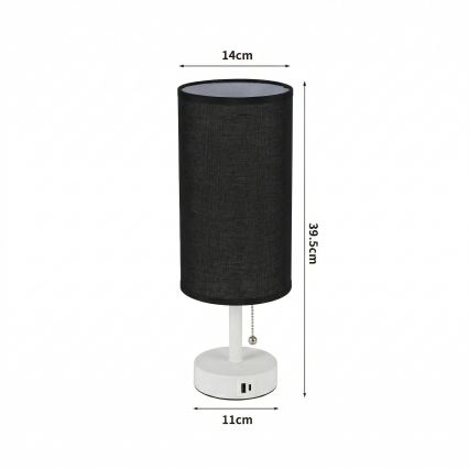 Brilagi - Lampe de table avec port USB TABLON 1xE27/25W/230V blanc/noir