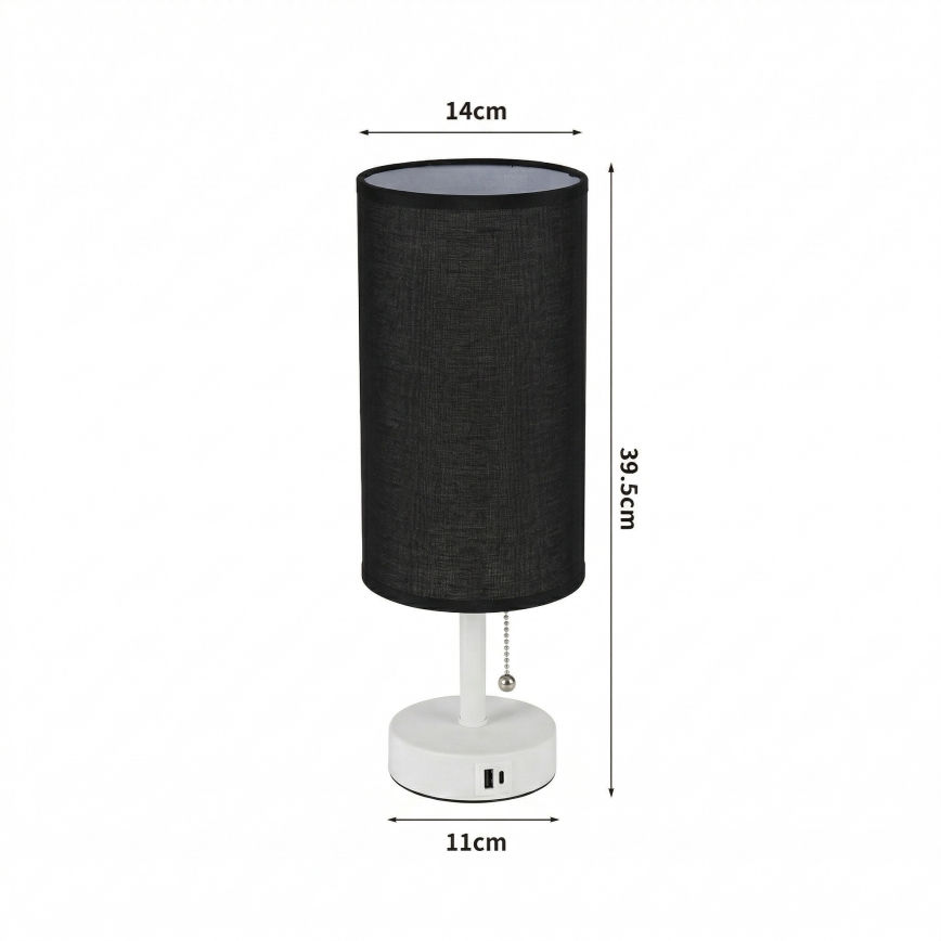 Brilagi - Lampe de table avec port USB TABLON 1xE27/25W/230V blanc/noir