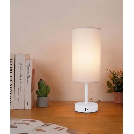Brilagi - Lampe de table avec port USB TABLON 1xE27/25W/230V blanche