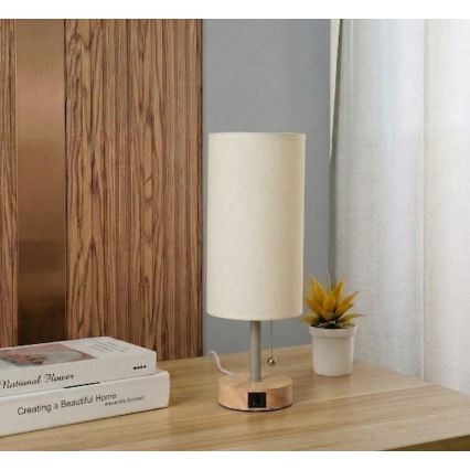 Brilagi - Lampe de table avec port USB TABLON 1xE27/25W/230V chêne/beige/crème
