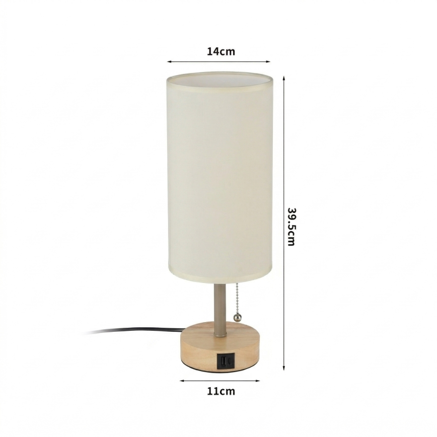 Brilagi - Lampe de table avec port USB TABLON 1xE27/25W/230V chêne/beige/crème