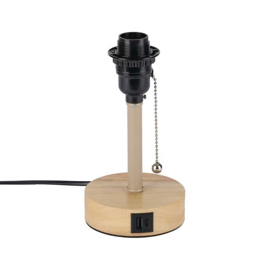 Brilagi - Lampe de table avec port USB TABLON 1xE27/25W/230V chêne/beige/noir