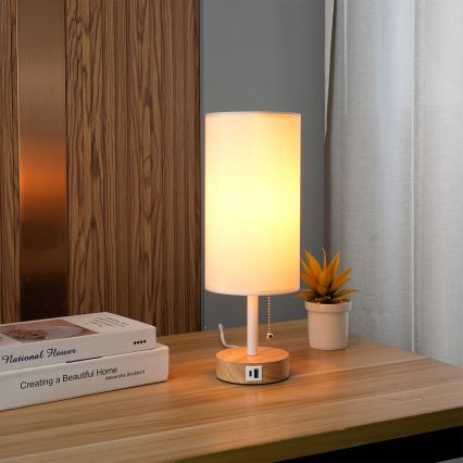 Brilagi - Lampe de table avec port USB TABLON 1xE27/25W/230V chêne/blanc/crème