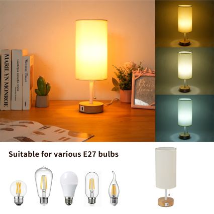 Brilagi - Lampe de table avec port USB TABLON 1xE27/25W/230V chêne/blanc/crème
