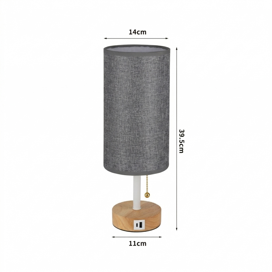 Brilagi - Lampe de table avec port USB TABLON 1xE27/25W/230V chêne/blanc/gris