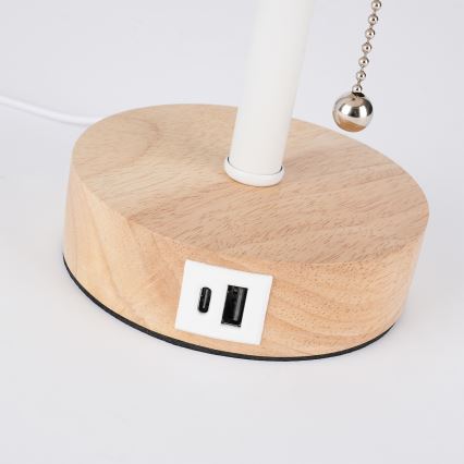 Brilagi - Lampe de table avec port USB TABLON 1xE27/25W/230V chêne/blanc