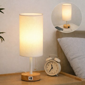 Brilagi - Lampe de table avec port USB TABLON 1xE27/25W/230V chêne/blanc