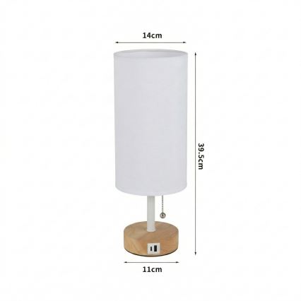 Brilagi - Lampe de table avec port USB TABLON 1xE27/25W/230V chêne/blanc