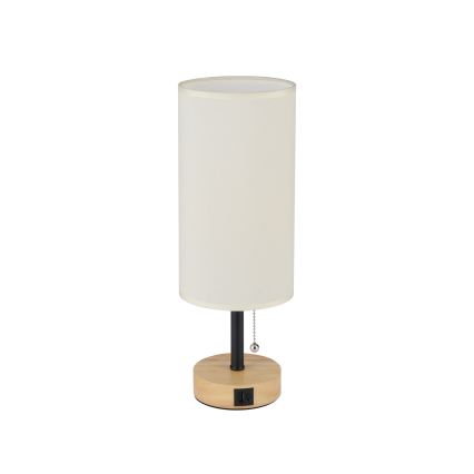 Brilagi - Lampe de table avec port USB TABLON 1xE27/25W/230V chêne/noir/crème