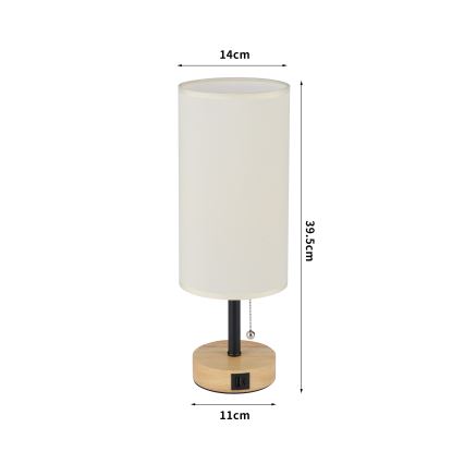 Brilagi - Lampe de table avec port USB TABLON 1xE27/25W/230V chêne/noir/crème