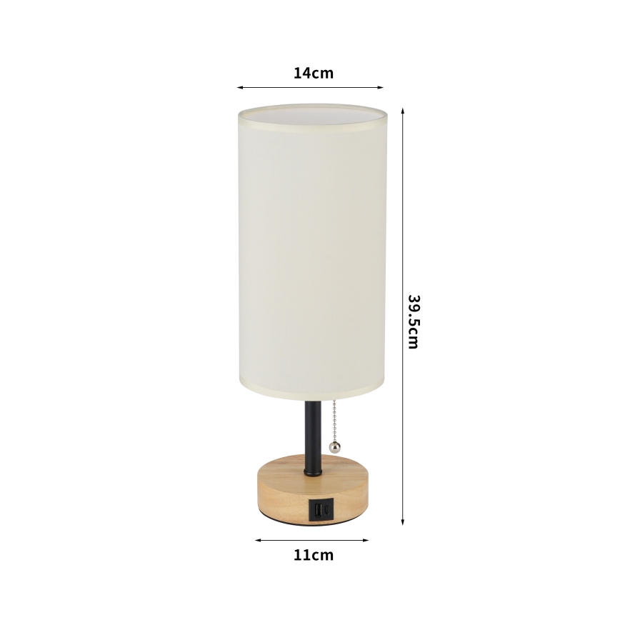 Brilagi - Lampe de table avec port USB TABLON 1xE27/25W/230V chêne/noir/crème
