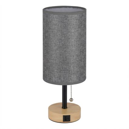 Brilagi - Lampe de table avec port USB TABLON 1xE27/25W/230V chêne/noir/gris