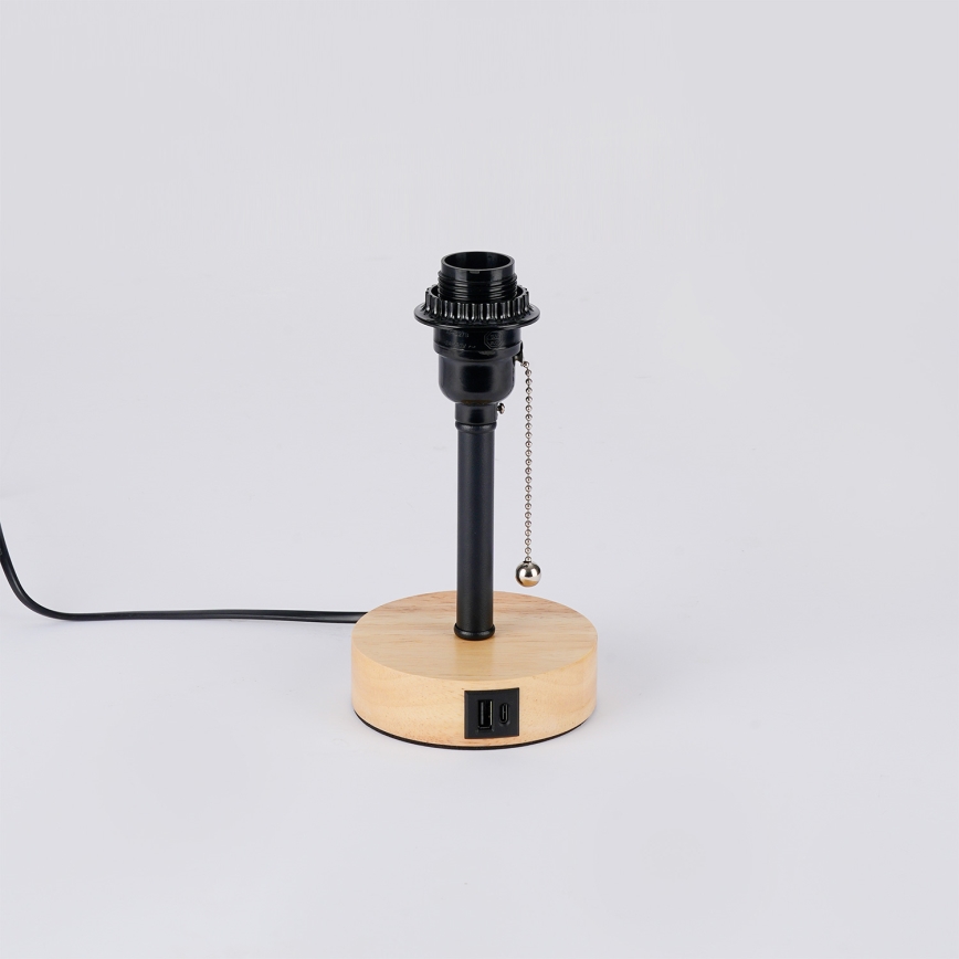 Brilagi - Lampe de table avec port USB TABLON 1xE27/25W/230V chêne/noir/gris