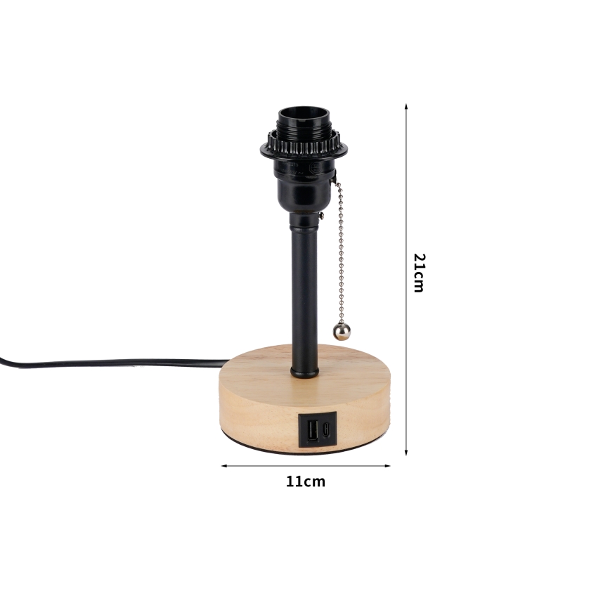 Brilagi - Lampe de table avec port USB TABLON 1xE27/25W/230V chêne/noir