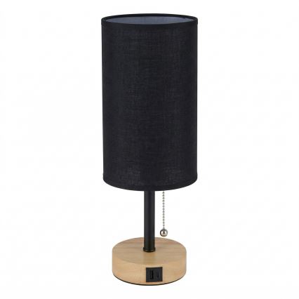 Brilagi - Lampe de table avec port USB TABLON 1xE27/25W/230V chêne/noir