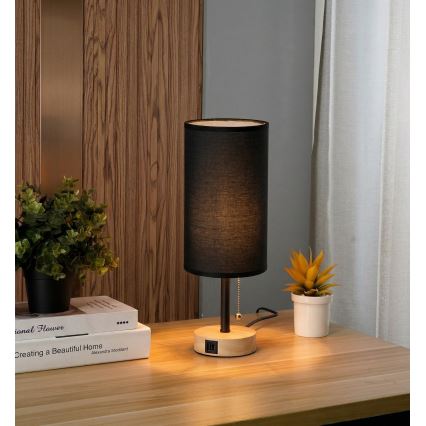 Brilagi - Lampe de table avec port USB TABLON 1xE27/25W/230V chêne/noir