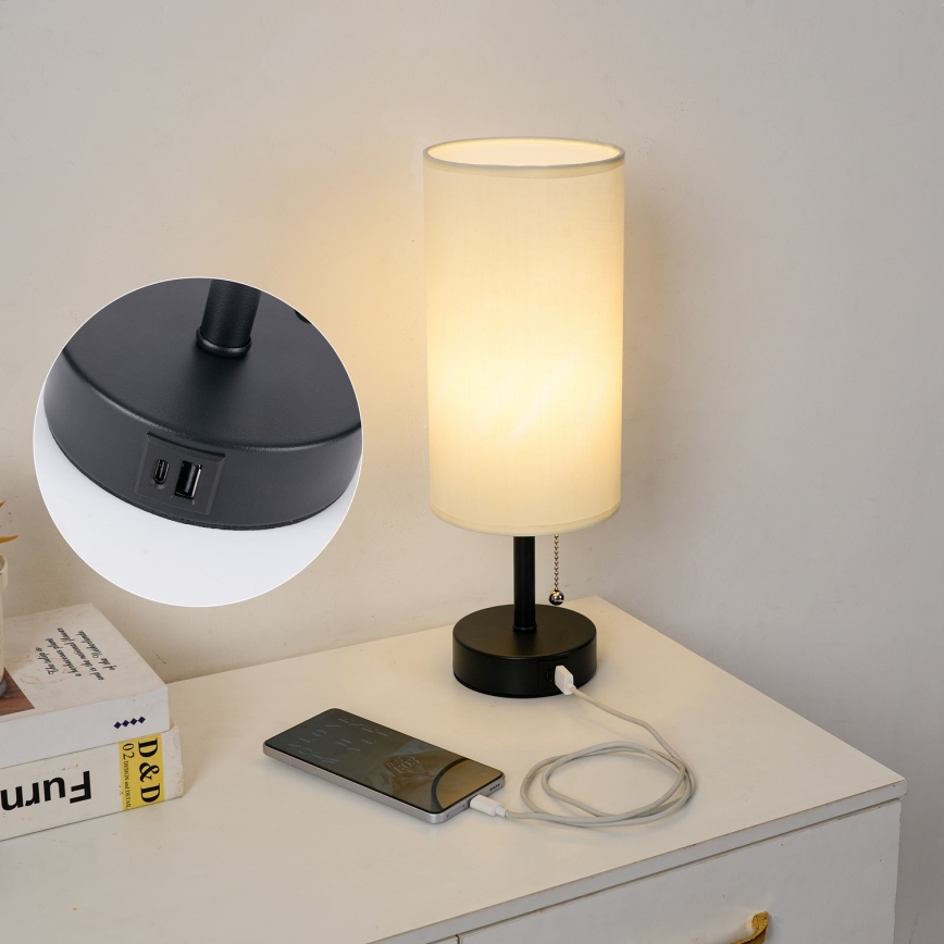 Brilagi - Lampe de table avec port USB TABLON 1xE27/25W/230V noir/crème