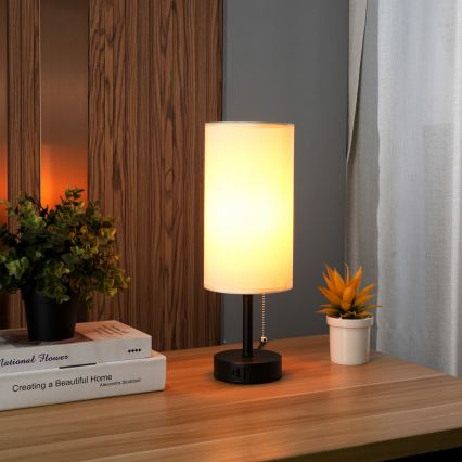 Brilagi - Lampe de table avec port USB TABLON 1xE27/25W/230V noir/crème
