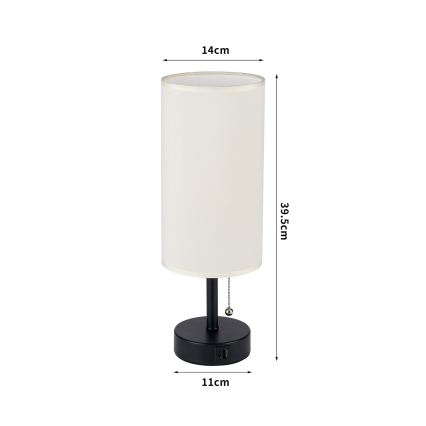 Brilagi - Lampe de table avec port USB TABLON 1xE27/25W/230V noir/crème
