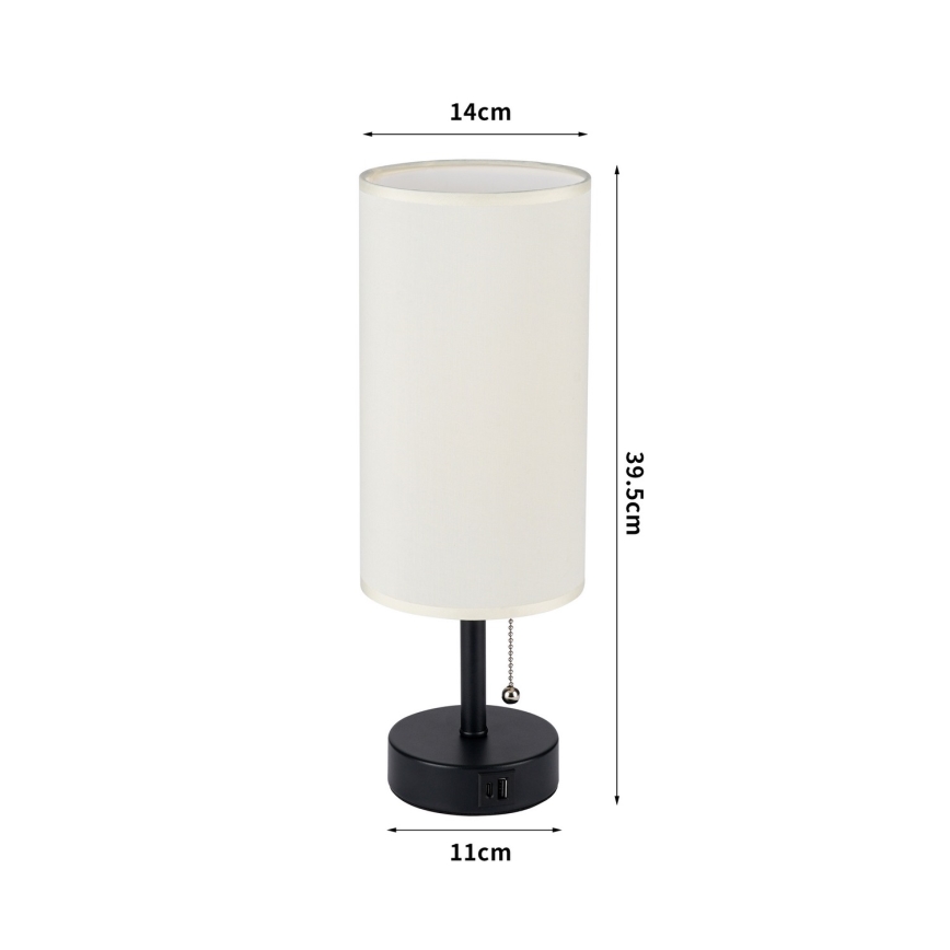 Brilagi - Lampe de table avec port USB TABLON 1xE27/25W/230V noir/crème