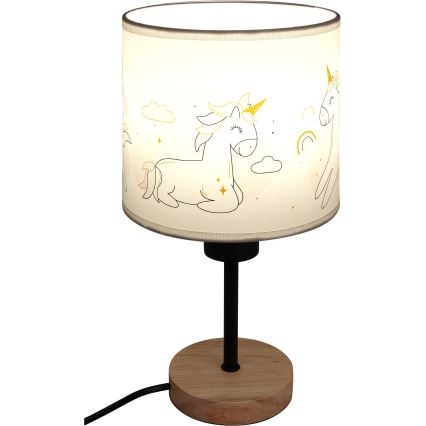 Brilagi - Lampe de bureau pour enfant BOBO WOOD 1xE27/25W/230V chêne/noir/blanc/licornes