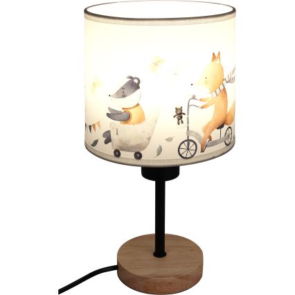 Brilagi - Lampe de table pour enfants BOBO WOOD 1xE27/25W/230V chêne/noir/blanc/motifs animaux