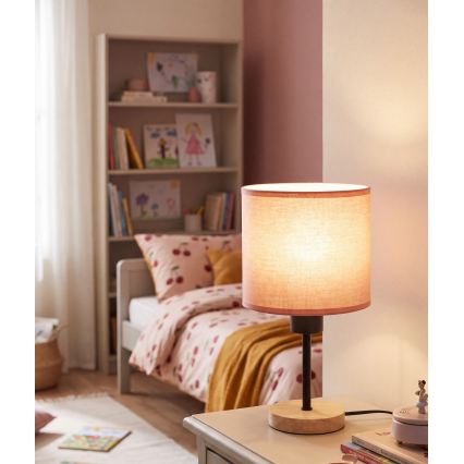 Brilagi - Lampe de table pour enfant BOBO WOOD 1xE27/25W/230V chêne/noir/rose