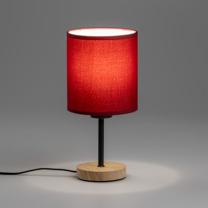 Brilagi - Lampe de table NUBILA WOOD 1xE27/25W/230V chêne/Pompéien rouge