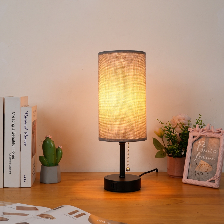 Brilagi - Lampe de table TABLON avec port USB 1xE27/25W/230V noir/gris