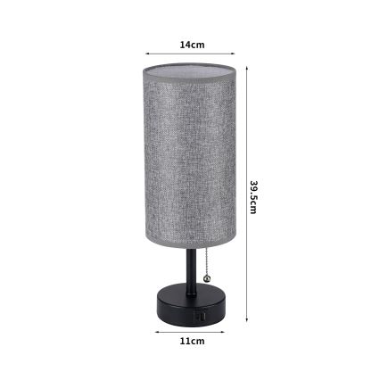 Brilagi - Lampe de table TABLON avec port USB 1xE27/25W/230V noir/gris