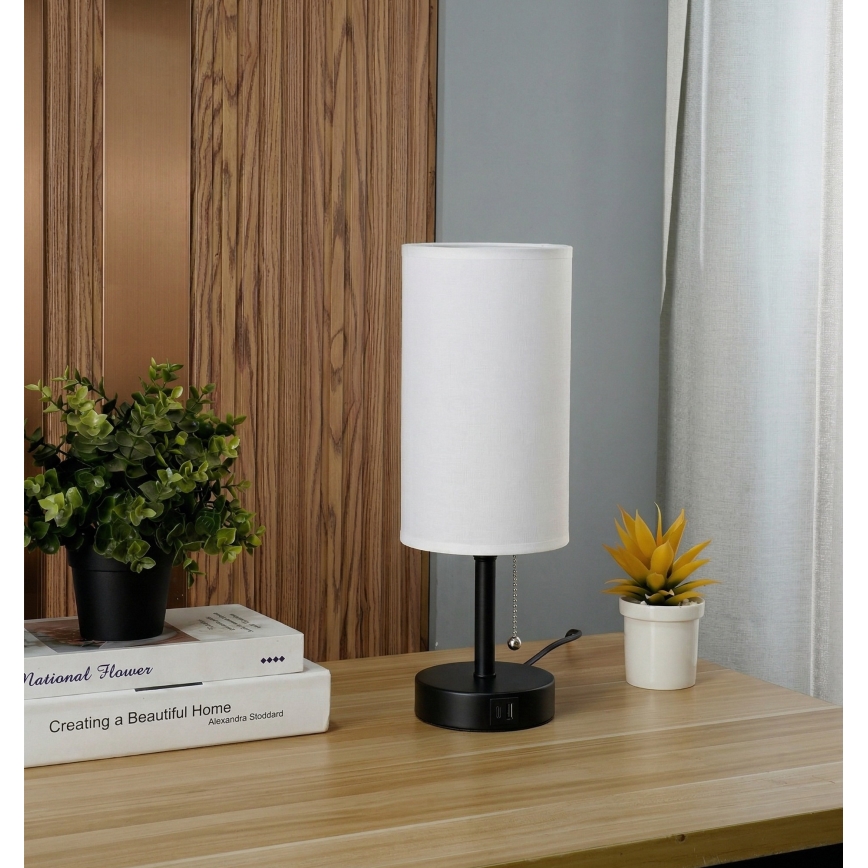 Brilagi - Lampe de table TABLON avec port USB 1xE27/25W/230V noire/blanche