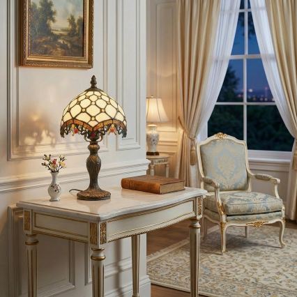 Brilagi - Lampe de table Tiffany en vitrail IVOIRE 1xE27/60W/230V