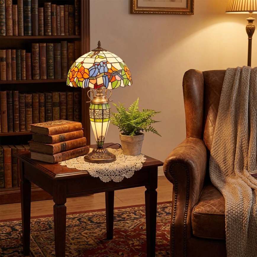Brilagi - Lampe de table Tiffany en vitrail JUNGLE 1xE27/60W/230V + 1xE14/40W