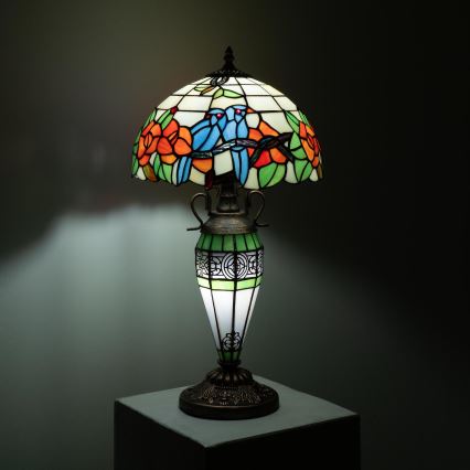 Brilagi - Lampe de table Tiffany en vitrail JUNGLE 1xE27/60W/230V + 1xE14/40W