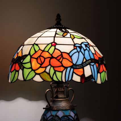 Brilagi - lampe de table Tiffany en vitrail JUNGLE 1xE27/60W/230V + 1xE14/40W