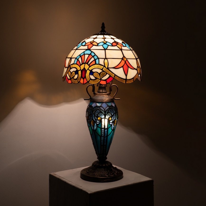 Brilagi - Lampe de table Tiffany en vitrail MIRABELLA 1xE27/60W/230V + 1xE14/40W