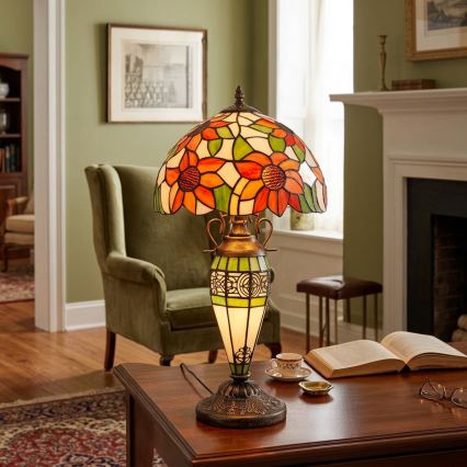 BRILAGI - lampe de table Tiffany en vitrail SUNFLOWER 1xE27/60W/230V + 1xE14/40W