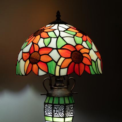 BRILAGI - lampe de table Tiffany en vitrail SUNFLOWER 1xE27/60W/230V + 1xE14/40W