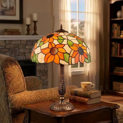 Brilagi - Lampe de table Tiffany en vitrail SUNFLOWER 2xE27/60W/230V