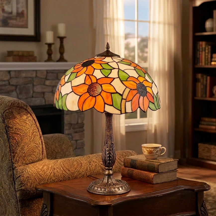 Brilagi - Lampe de table Tiffany en vitrail SUNFLOWER 2xE27/60W/230V